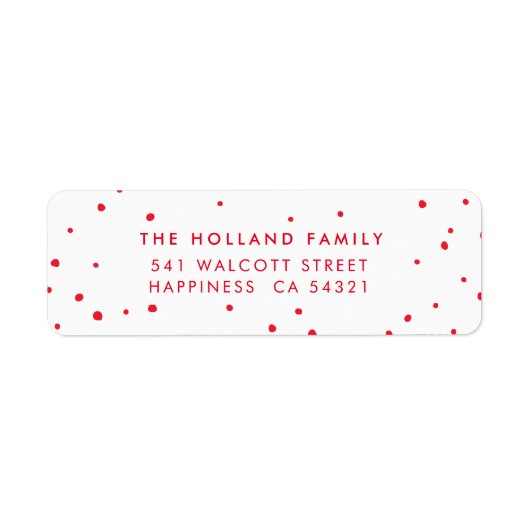 SENDER ADDRESSかわいいモダン雪の斑点（赤） ラベル (正面)