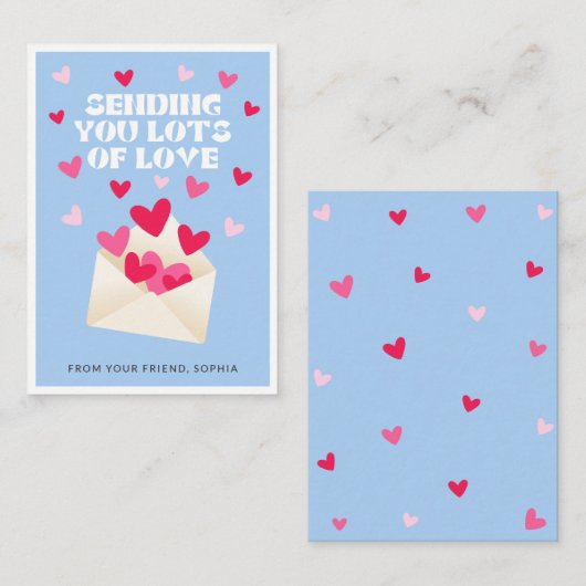 Sending Love Mail Hearts Envelope Valentine's Day ノートカード (正面/裏面)
