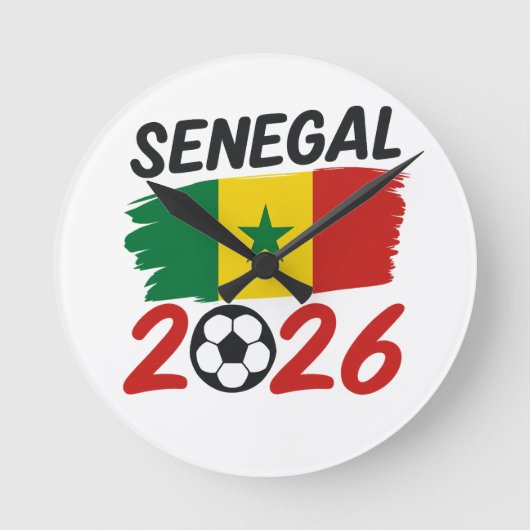 Senegal 2026 Soccer Fan Design with Star Football ラウンド壁時計 (正面)