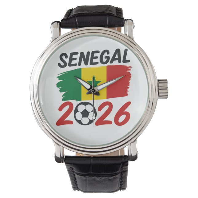 Senegal 2026 Soccer Fan Design with Star Football 腕時計 (正面)