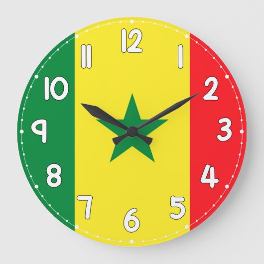 Senegal Flag Wall Clock – Stylish Patriotic Decor ラージ壁時計 (正面)