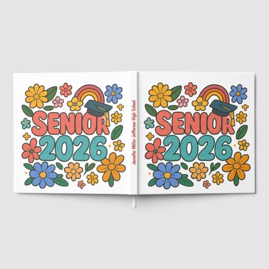 Senior 2026 レトロ レインボーデザイン ゲストブック (全面)