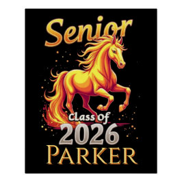 Senior 2026 Class Fire Horse Personalized Glossy ポスター