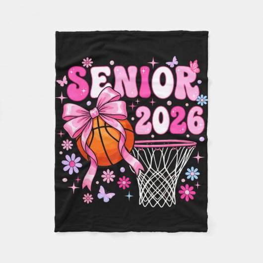 Senior 2026 class of 2026 basketball coquette bow フリースブランケット (正面)