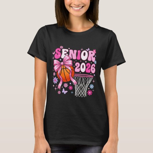 Senior 2026 class of 2026 basketball coquette bow tシャツ (正面)