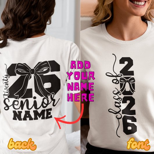 Senior 2026 Custom Name Bow Graduation Shirt Tシャツ