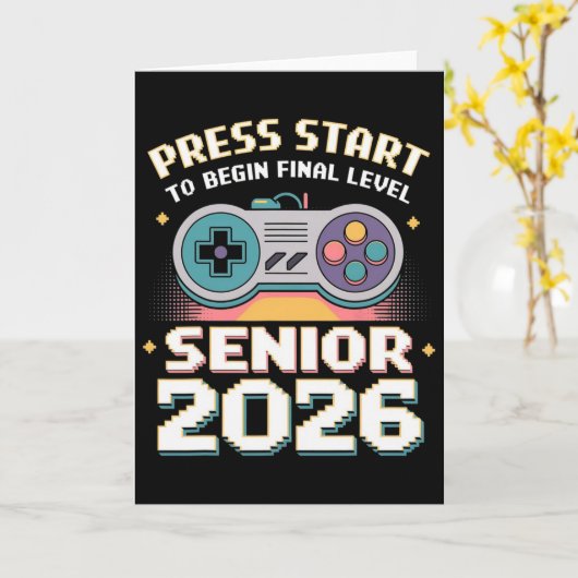 Senior 2026 Gamer Mode On Press Start Final Level  カード (黄色い花)