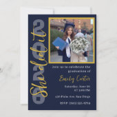 Senior 2026 Graduation Photo Invitation Navy Gold 招待状 (正面)