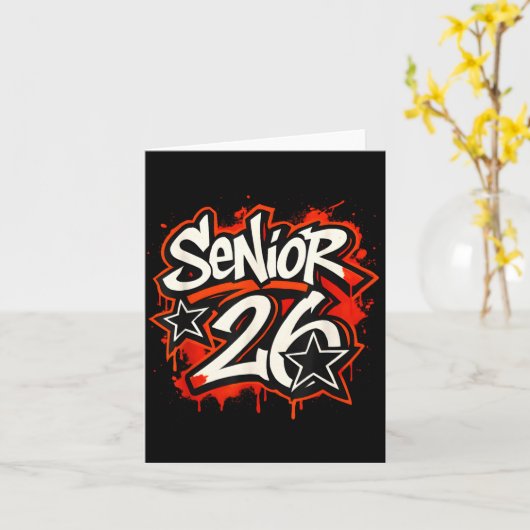 Senior 2026 Graffiti Drip Style Graduation Graphic カード (黄色い花)