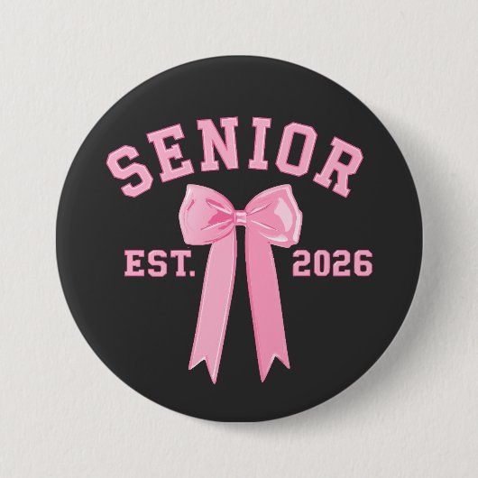 Senior 2026 Pink Bow 缶バッジ (正面)