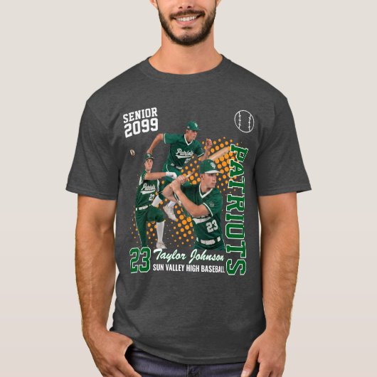 Senior Baseball Player Custom Photo Collage Green Tシャツ (正面)