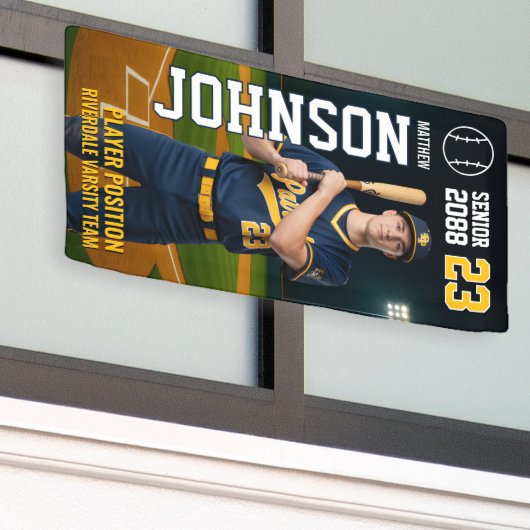 Senior Baseball Team Player Custom Portrait Photo 横断幕 (ビルの外側)