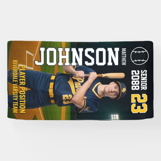 Senior Baseball Team Player Custom Portrait Photo 横断幕 (横)