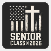 Senior Class 2026 Cross Flag USA スクエアシール (正面)