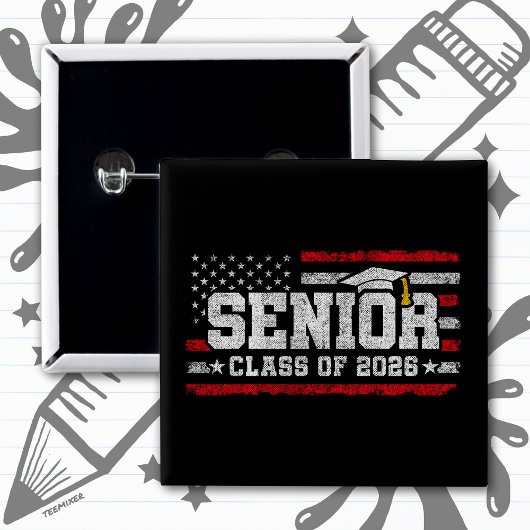 Senior Class of 2026 American Flag Graduation 缶バッジ