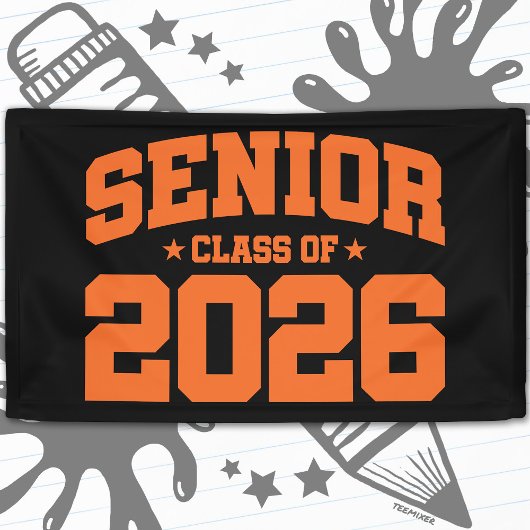 Senior Class of 2026 Black Orange Graduation Bold 横断幕