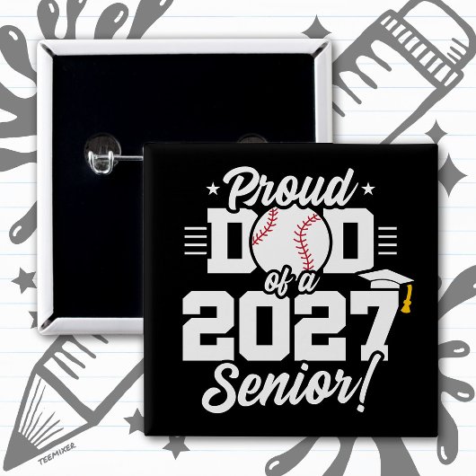 Senior Class of 2027 Graduate Baseball Proud Dad 缶バッジ
