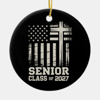 Senior Class Of 2027 USA Flag Cross Christian Grad セラミックオーナメント