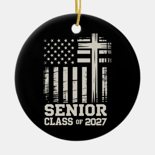 Senior Class Of 2027 USA Flag Cross Christian Grad セラミックオーナメント (正面)