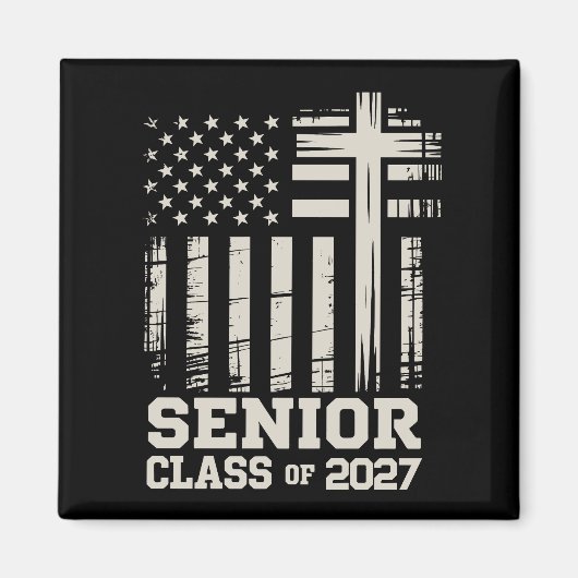 Senior Class Of 2027 USA Flag Cross Christian Grad マグネット (正面)