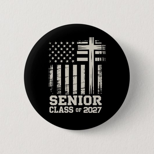 Senior Class Of 2027 USA Flag Cross Christian Grad 缶バッジ (正面)