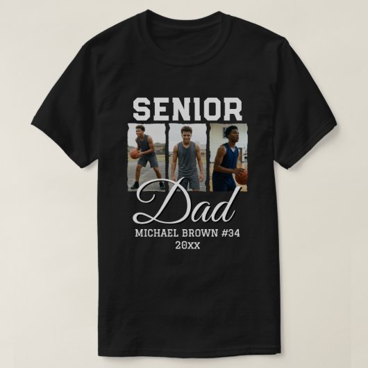 Senior Dad Basketball Photo Collage Custom Name Tシャツ (デザイン正面)