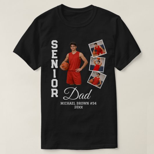 Senior Dad Custom Photo Collage Name Number Year Tシャツ (デザイン正面)