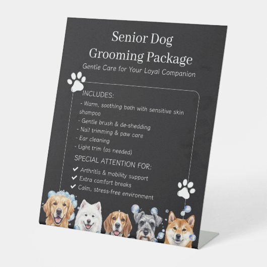 Senior Dog Grooming Pet Grooming for Aging Dogs 台座サイン (正面)