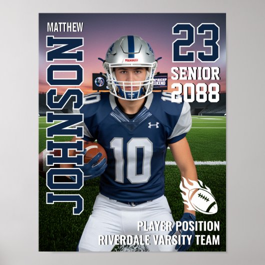 Senior Football Team Custom Photo Gift Sports ポスター (正面)