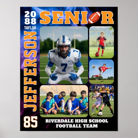Senior Football Team Sports Player Photo Collage ポスター (正面)
