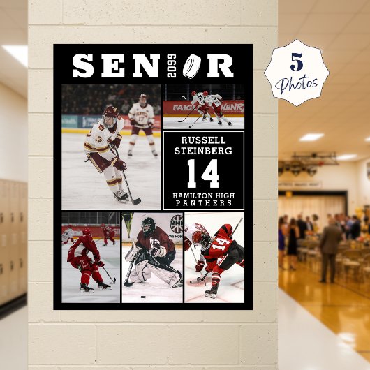 Senior Hockey Player Name Number 5 Photo Collage ポスター