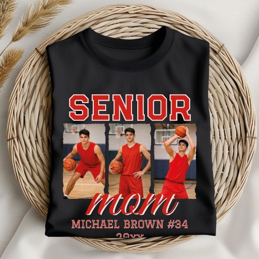 Senior Mom Basketball Photo Collage Custom Name Tシャツ