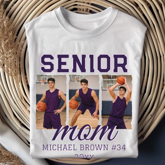 Senior Mom Basketball Photo Collage Custom Name Tシャツ