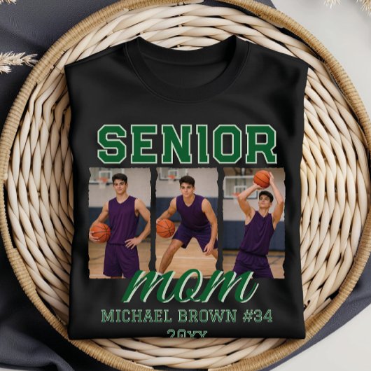 Senior Mom Basketball Photo Collage Custom Name Tシャツ