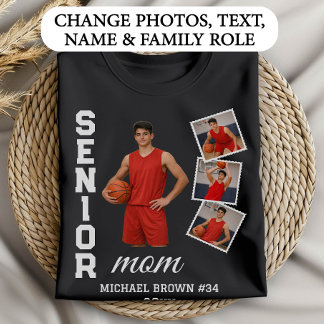 Senior Mom Basketball Photo Collage Custom Name Tシャツ
