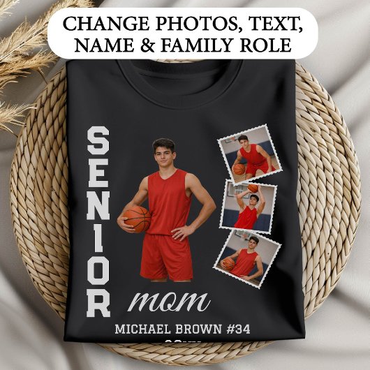 Senior Mom Basketball Photo Collage Custom Name Tシャツ