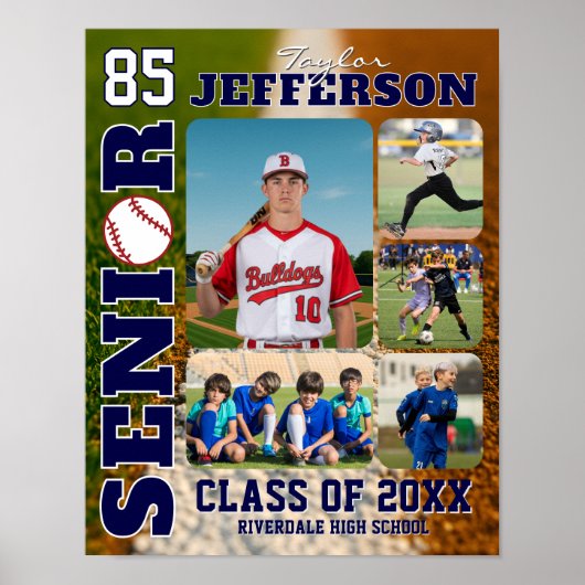 Senior Night Baseball Player Sports Photo Collage ポスター (正面)