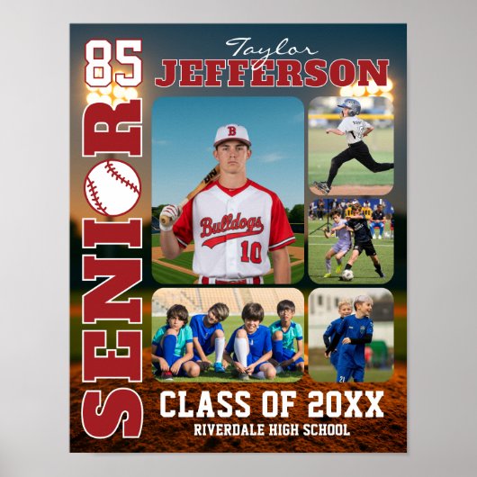 Senior Night Baseball Team Sports Photo Collage ポスター (正面)
