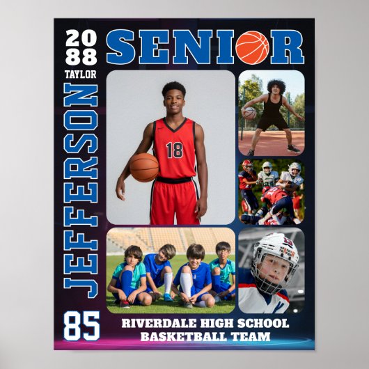 Senior Night Basketball Player Picture Collage ポスター (正面)