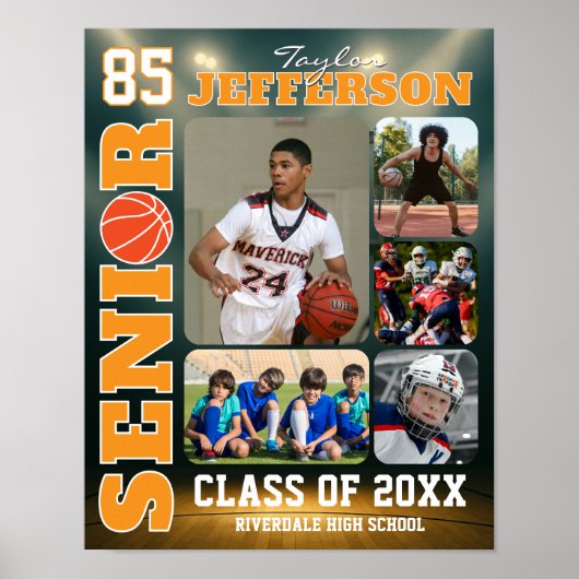 Senior Night Basketball Team Player Photo Collage ポスター (正面)