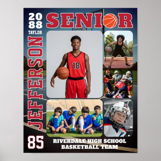 Senior Night Basketball Team Sports Photo Collage ポスター (正面)