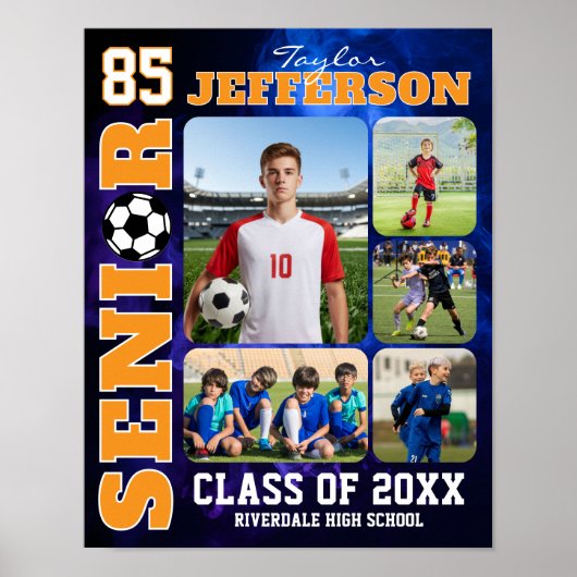 Senior Night Soccer Player Sports Photo Collage ポスター (正面)