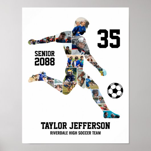 Senior Soccer Team Sports Custom Photo Collage ポスター (正面)