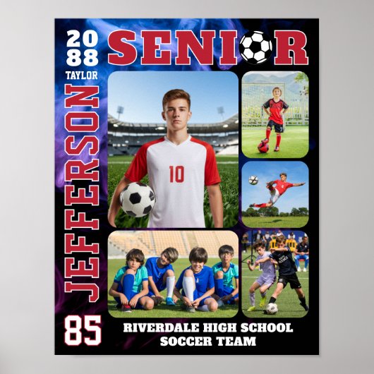 Senior Soccer Team Sports Player Photo Collage ポスター (正面)