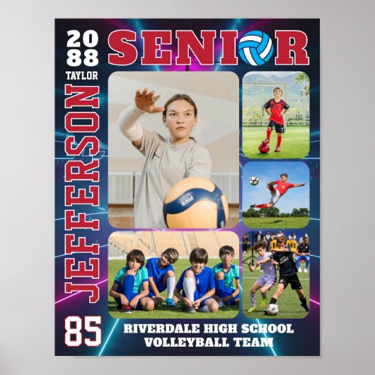 Senior Volleyball Team Sports Player Photo Collage ポスター (正面)