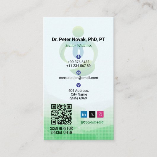 Senior Wellness Therapy | Modern Green Potrait 名刺 (正面)