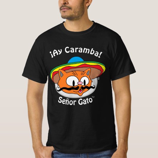 Señor Gato™ カートゥーン マスタッシュ 猫 Ay Caramba! Tシャツ (正面)