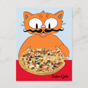 "Señor Gato Pizza" 面白いデラックスピザ かわいい猫 ポストカード