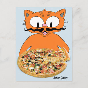 "Señor Gato Pizza" 面白いデラックスピザ かわいい猫 ポストカード