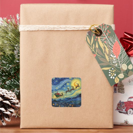 Sensational Van Gogh-esque Santa Rudolph スクエアシール (クリスマス)